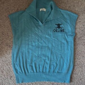 Celine Teal Ribbed Sleeveless Polo with Black Logo